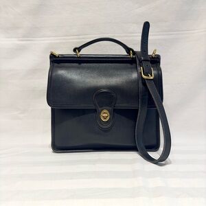 Vintage COACH WILLIS Black Leather Crossbody Bag Satchel Purse  9927